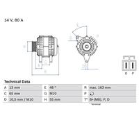 BOSCH 0986082710 Alternator 163mm Length Clockwise Fits Mazda Mazda2 Mazda3