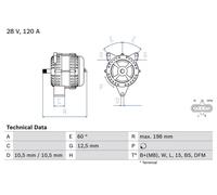 BOSCH 0986082930 Alternator 198mm Length 28V Voltage Clockwise Rotation Fits MAN