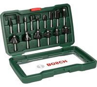 Bosch 15-Piece Tungsten Carbide Router Bit Set (for Wood, Shank Ø 8 mm, Accessory Routers)