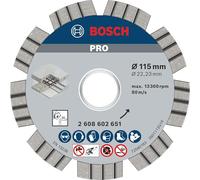 Bosch 1x PRO Concrete Diamond Cutting Disc, Bore 22.23 mm | for Concrete, Reinforced concrete, Ø 115 mm, Professional Accessory Small Angle Grinder