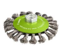 Bosch 1x PRO Stainless Steel Heavy Bevel Brush Knotted Wire, M14 Thread | for Non-ferrous metals, Steel, Ø 115 mm, Professional Accessory Small Angle Grinder