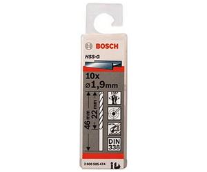 Bosch 2608585474 Din338 HSS-G Metal Drill Bit, 1.9mm x 22mm x 46mm, Silver, Pack of 10