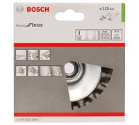 Bosch 2608622109 Conical Brush Knotted Wire 0.35mm, 115mm x M14, Inox, Silver/Green