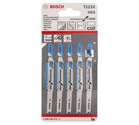 Bosch 5x PRO Metal Thick and Thin T123XF Jigsaw Blade (for Steel sheets, Metal pipes and profiles, Length 100 mm, Professional Accessory Jigsaw)