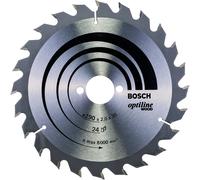 Bosch 2608641185 Optiline Wood Circular Hand Saw Blade, 190mm x 2.0mm x 30mm, 24 Teeth, Silver