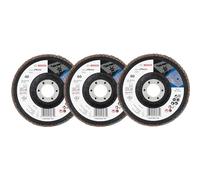 Bosch 3-Piece Flap Sanding Discs Set X551 Export for Metal (for Steel, Cast Iron, Sheet Steel, Straight, Diameter 115 mm, Grit 40/60/80, Professional Accessories Angle Grinder)