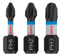 Bosch 3 Piece Impact Control Torsion Phillips Screwdriver Bits Assorted Phillips 25mm Pack of 3