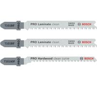 Bosch 3x PRO Laminate Jigsaw Blade Set 3-Piece for T-Shank (for Parquet, Solid Laminate Vinyl, PVC, Length mm, Professional Accessory Jigsaw)