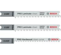 Bosch 3x PRO Laminate Jigsaw Blade Set 3-Piece for U-Shank (for Parquet, Solid Laminate Vinyl, PVC, Length mm, Professional Accessory Jigsaw)