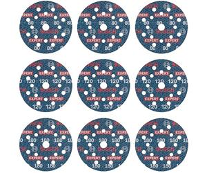 Bosch 9x EXPERT O780 Foil Sanding Disc Set, 125 mm, 9 pcs | for Hardwood, Paint on wood, Grit 3x 80, 3x 120, 3x 180, Professional Accessory Random Orbital Sander
