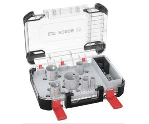 Bosch 9x PRO MultiMat Power Change Plus Hole Saw Set - Clear Case | for Softwood, Drywall, Ø 22, 29, 35, 44, 51, 65 mm, Professional Accessory Drill Driver