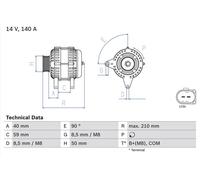 BOSCH Alternator 210mm Length 14V Voltage Fits Audi A4 A4 Allroad A5 Q5