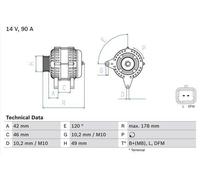 BOSCH Alternator for Citroen C2 HFX(TU1JP)/HFX(TU1A) 1.1 (09/2003-09/2012)