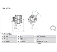 Bosch Alternator 0 986 084 140 – 14V, 186mm – Fits Fiat Ducato & Iveco Daily