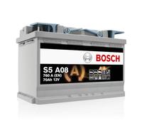 Bosch S5A08 Car Battery 70 A/h - 760 A - 12 V, Type 096, AGM Lead-acid for Vehicles with a Start/Stop System, Left (-) Right (+), 278 x 175 x 190 mm - For Vehicles with Regenerative Braking