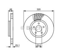 Bosch Brake Disc Front Diameter 319.8mm 63.6mm Vented 25mm 0986479660