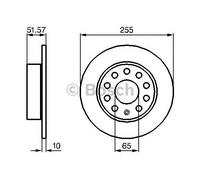 Bosch Brake Disc Rear Diameter 255mm 65mm Solid 9.6mm With Screws 0986479099