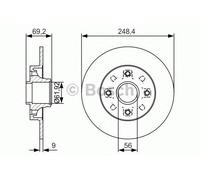 Bosch Brake Disc Rotor Rear Diameter 248.4mm Solid 0986479S43