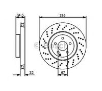 Bosch Brake Disc Single Front 335mm 67mm Slotted Perforated Vented 32mm 09864794