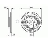 Bosch BD1616 Brake Disc - 321 mm Vented High-Carbon Discs - Front Axle - ECE-R90 Certified - Improved Cooling, Reduced Brake Fade, Corrosion Protection - 1 Single Disc
