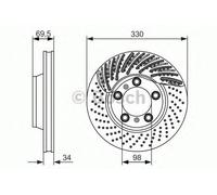 Bosch Brake Disc Single Front Left 330mm 98mm Perforated Vented 33.9mm 098647957