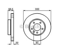 Bosch Brake Disc Single Vented for VW Touareg 7L 6.0 Front Right 2006 330mm New