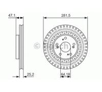 Bosch Brake Disc Single Pair Front 281.5mm 64.1mm 25mm 0986479781