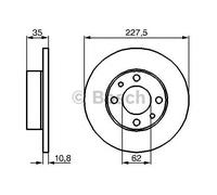 Bosch Brake Discs Pair Front Rear 227.5mm 62.05mm Solid 10.8mm 0986478063