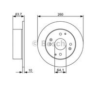Bosch Brake Discs Pair Rear 260mm 64.15mm Solid 10mm 0986479504
