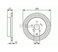 Bosch Brake Discs Pair Rear 308mm 62mm Vented 16mm 0986479T16