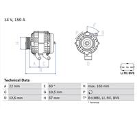 For Land Rover Discovery Alternator Bosch 0986082400 165 mm Premium 2004-2009