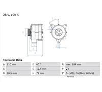 Bosch Car Alternator 12V fits Mercedes-Benz Actros 1996-2002