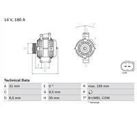Bosch Alternator 0 986 081 910 – 195mm Clockwise Rotation – Fits Mercedes Viano & Sprinter