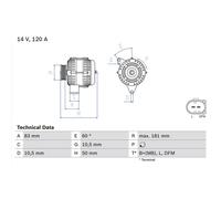 Bosch Car Alternator 12V fits Mercedes-Benz Clk 1997-2002 208.365 208.465