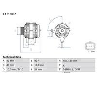 Bosch Car Alternator 12V fits Peugeot 207 2006-2015 1.4