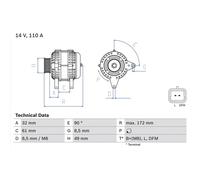 Bosch Alternator 0986080330 - 172 mm - Fits Renault Grand Scenic, Megane Scenic