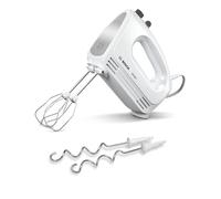 Bosch CleverMixx MFQ24200 hand mixer, 2 beaters, 2 stainless steel dough hooks, dishwasher-safe, 4 levels, lightweight, quiet, 400 W, white/stainless steel