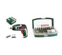 Bosch Compact Cordless Screwdriver IXO (7th Generation; with Micro-USB Cable; Compatible with IXO-Collection Attachments; Screws up to 190 Screws; in Storage Box) + 32pc. Screwdriver Bit Set