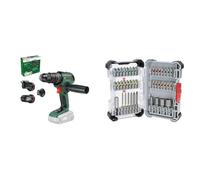 Bosch Cordless Combi Drill AdvancedImpact 18V-80 QuickSnap (for Drilling and Screwdriving; Without Battery) + 43x Extra Hard Screwdriver Bit Set (197 x 110.5 mm, Accessories)
