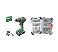 Bosch Cordless Combi Drill AdvancedImpactDrive 18 (1x Battery, 18 Volt System, in Carton Packaging) + 43x Extra Hard Screwdriver Bit Set (197 x 110.5 mm, Accessories)