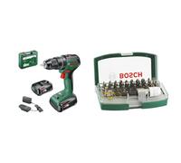 Bosch Cordless Drill UniversalDrill 18V (Without Battery, 18 Volt System, in Carton Packaging) + 32pc. Screwdriver Bit Set (PH-, PZ-, Hex-, T-, TH-, S-Bit, Accessories Drill and Screwdriver)