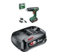 Bosch Cordless Hammer Drill EasyImpact 18V-38 (1x Battery 2.5 Ah; 18 Volt System; in Carrying case) + Bosch 1600A005B0 Battery Pack PBA 18V 2.5Ah W-B, 18 V, Black