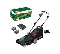 Bosch Cordless Lawn Mower ROTAK18V2-43 (Cutting Width: 43 cm, Height of Cut: 30-75 mm, 40 l Fabric Grass Bag, Mulch Plug, incl 2 x 18V Battery and Charger)