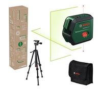 Bosch Cross line Laser AdvancedLevel 2G with TT 120 Tripod (self-Levelled Laser Cross, Green Laser, 3,6 V Li-Ion Battery with USB-C in-Tool Charging, in E-Commerce Cardboard Box)