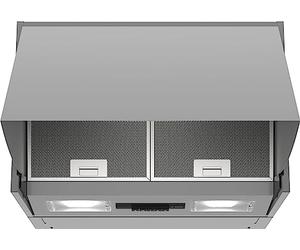 Bosch DEM66AC00 Series 2 Intermediate Hood, 60 cm Wide, Recirculation & Exhaust Air, LED Lighting, Even Illumination, Push Button Switch, 3 Power Levels, Metal Grease Filter, Dishwasher Safe