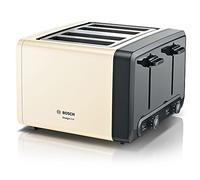 Bosch DesignLine Plus 4 Slice Stainless Steel Toaster, TAT4P447GB, Cream | Wide Slots, Independent slots, Reheat/Defrost, Auto Shut-Off, High Lift, Variable Controls and Crumb Tray