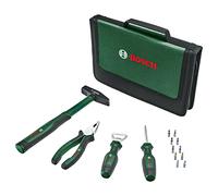 Bosch Easy Starter Hand Tool Set 14-Piece (Starter Tool Kit for Basic Household and DIY Tasks; Combination Pliers, Screwdriver, Bottle Opener, Hammer; 10 Bits)