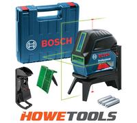 Bosch Professional cross line laser GCL 2-15 G (green laser,interior, with plumb points, working range: 15 m, 3 x 1.5 V batteries, rotating mount RM 1, laser target plate, carrying case)