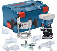 Bosch Professional 18V System Cordless Router GKF 18V-8 (incl. Parallel Guide, 2X vac adaptors, chip Shield, 8mm Collet, 2X Plunge Base vac adaptors, L-BOXX)