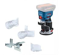 Bosch Professional 18V System Cordless Router GKF 18V-8 (incl. Parallel Guide, 2X Routing vac adaptors, Chip Shield, ¼” (6.35mm) Collet, Wrench, Without Battery/Charger)